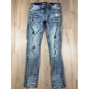 Spark Mens Premium Denim Studio Collection Distressed Slim Fit Jeans Blue 34x32
